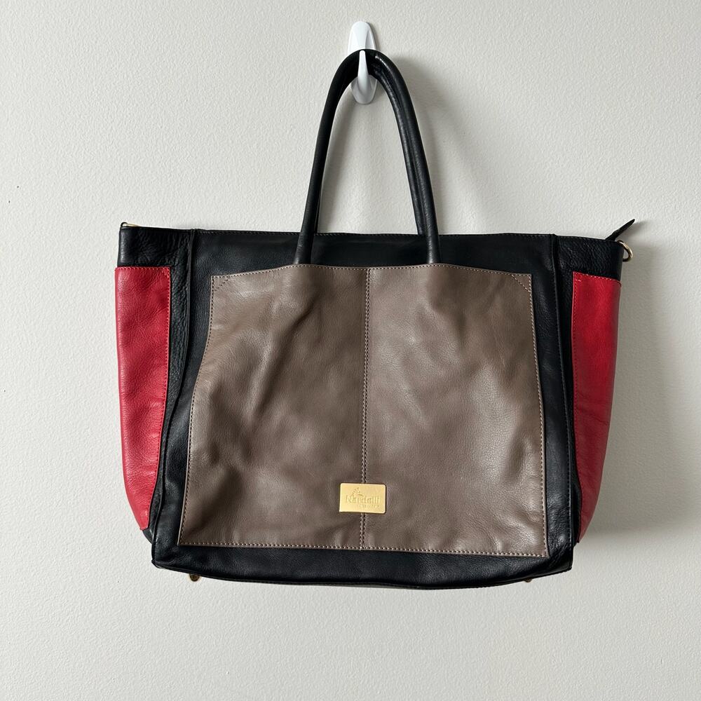 Nardelli Made in Italy Leather Tote Bag Colorblock with Feet - Picture 2 of 4